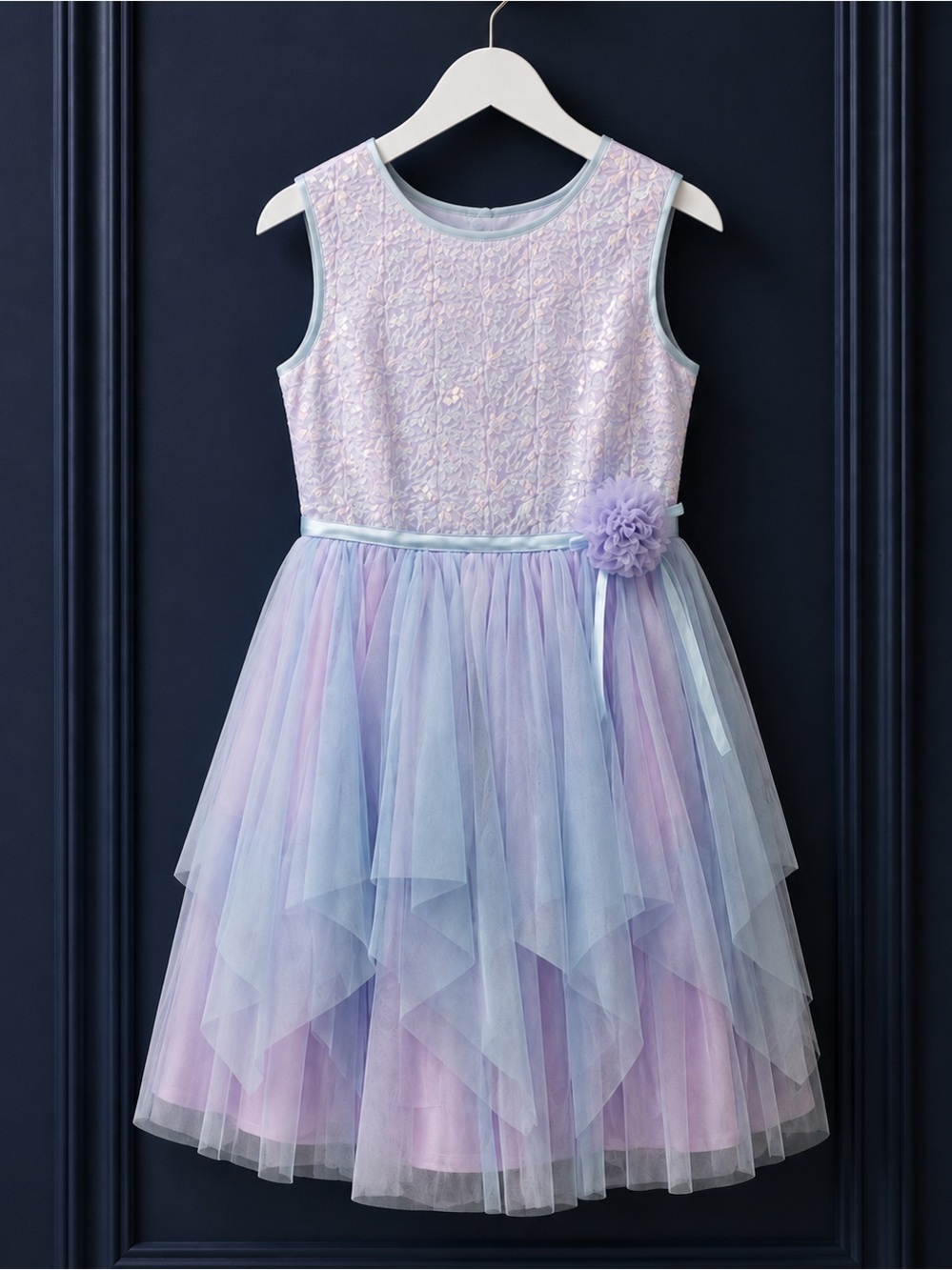 NWT Jona Michelle Girls Purple and Blue Sequin Party Formal Dress 8 Costco